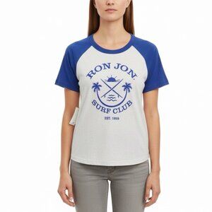 Ron Jon Womens Royal/White Surf Club Raglan Crop Top Size M